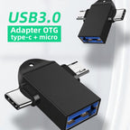 USB 3.0 Female to USB-C / Type-C Male + Micro USB Male Multi-function OTG Adapter with Sling Hole – Data Transmission