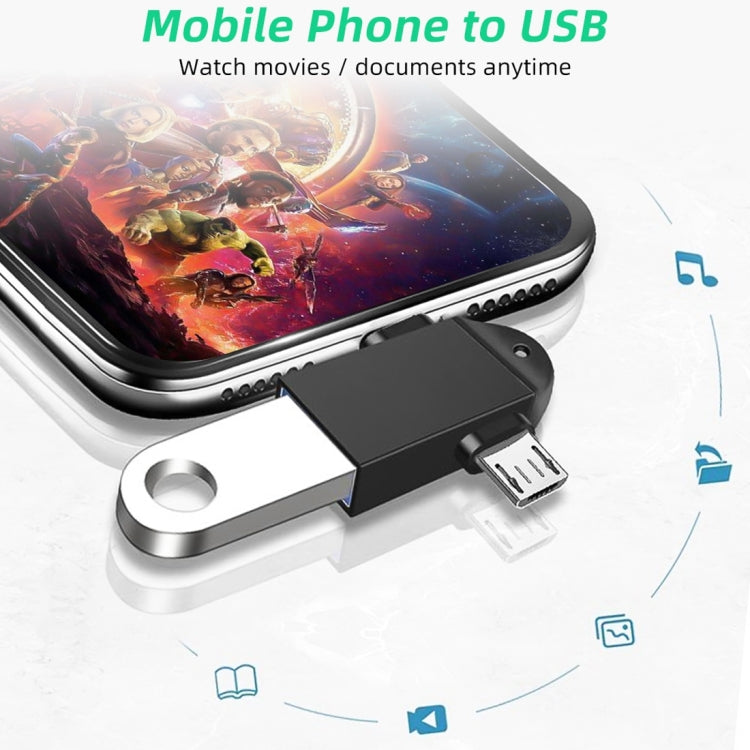 USB 3.0 Female to USB-C / Type-C Male + Micro USB Male Multi-function OTG Adapter with Sling Hole – Data Transmission