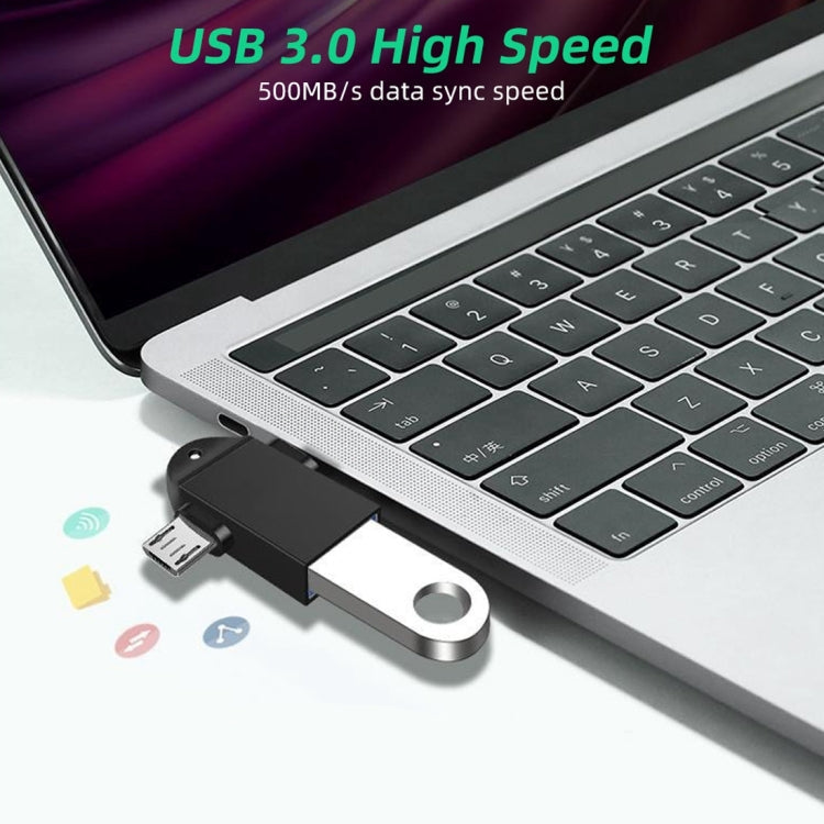 USB 3.0 Female to USB-C / Type-C Male + Micro USB Male Multi-function OTG Adapter with Sling Hole – Data Transmission