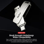 Netac U782C 128GB USB-C / Type-C + USB 3.0 360 Degrees Rotation Zinc Alloy Flash Drive OTG U Disk, 128GB – Anti-Scratch, Data Transmission