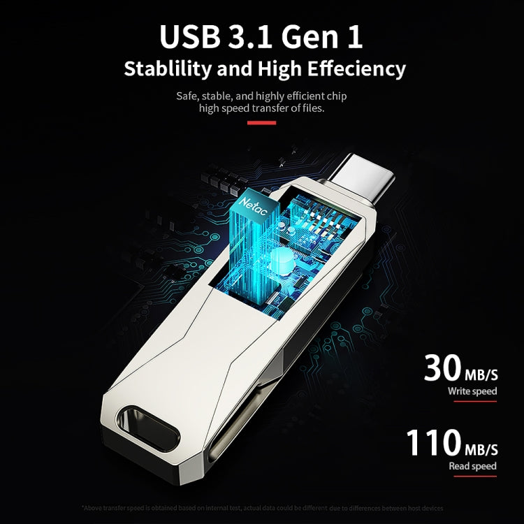 Netac U782C 128GB USB-C / Type-C + USB 3.0 360 Degrees Rotation Zinc Alloy Flash Drive OTG U Disk, 128GB – Anti-Scratch, Data Transmission