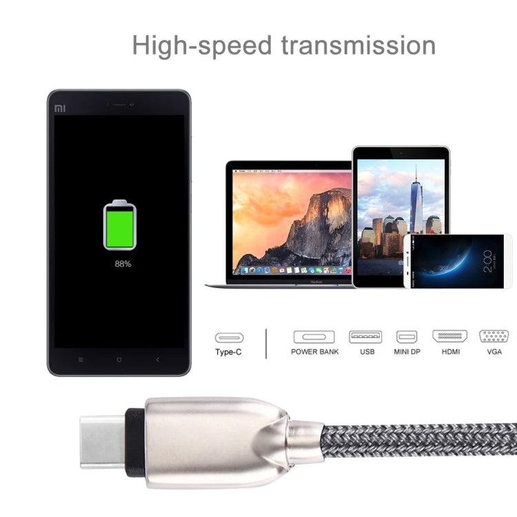 1M Woven Style Metal Head 108 Copper Cores USB-C / Type-C to USB Data Sync Charging Cable – Fast Charging, Aluminum Alloy, Data Transmission