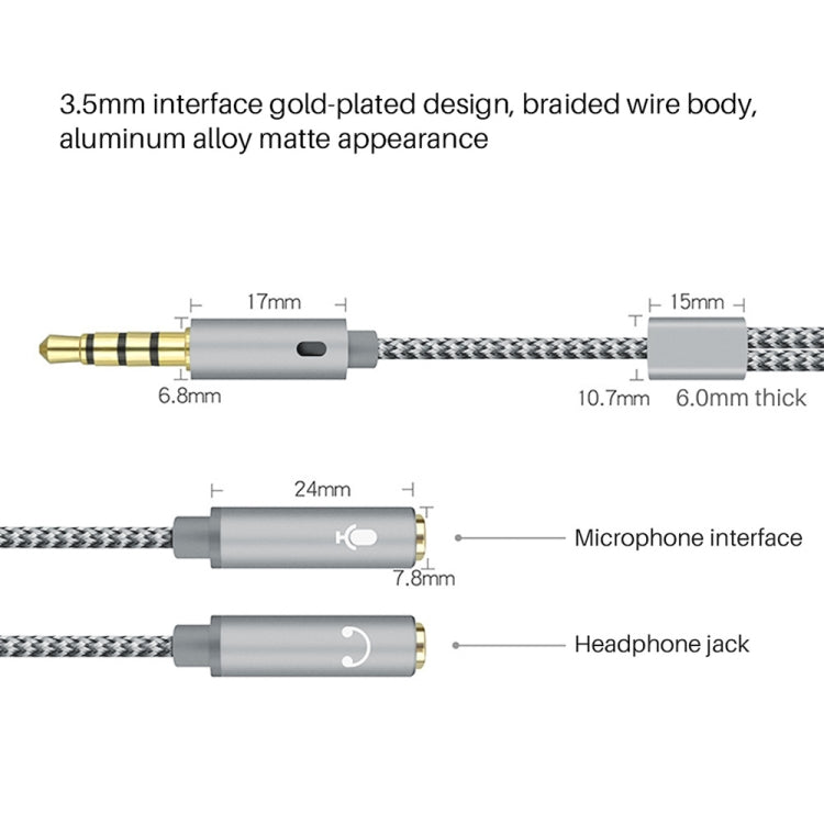 HY191 2 in 1 3.5mm Male to Microphone + Audio Female Braided Audio Cable, Length: 26cm, HY191 – Durable Build, Easy to Use