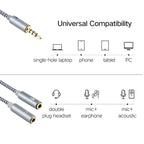 HY191 2 in 1 3.5mm Male to Microphone + Audio Female Braided Audio Cable, Length: 26cm, HY191 – Durable Build, Easy to Use