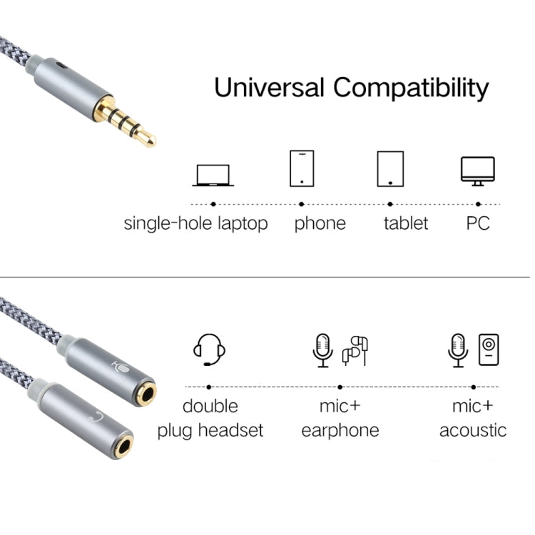 HY191 2 in 1 3.5mm Male to Microphone + Audio Female Braided Audio Cable, Length: 26cm, HY191 – Durable Build, Easy to Use