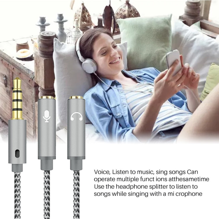 HY191 2 in 1 3.5mm Male to Microphone + Audio Female Braided Audio Cable, Length: 26cm, HY191 – Durable Build, Easy to Use