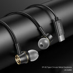 USAMS US-SJ482 EP-43 Wired In Ear USB-C / Type-C Interface Metal Digital HiFi Noise Reduction Earphones with Mic & Digital Chip, Length: 1.2m – Durable Build, Easy to Use