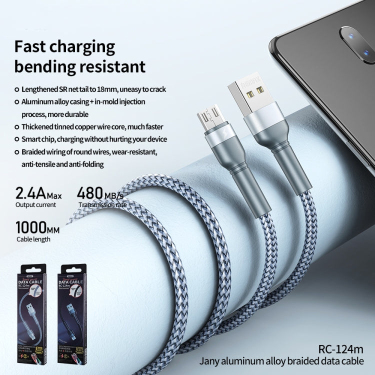 RC-124m 1m 2.4A USB to Micro USB Aluminum Alloy Braid Fast Charging Data Cable, Micro USB – Fast Charging, Aluminum Alloy