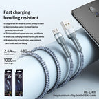 RC-124m 1m 2.4A USB to Micro USB Aluminum Alloy Braid Fast Charging Data Cable, Micro USB – Fast Charging, Aluminum Alloy