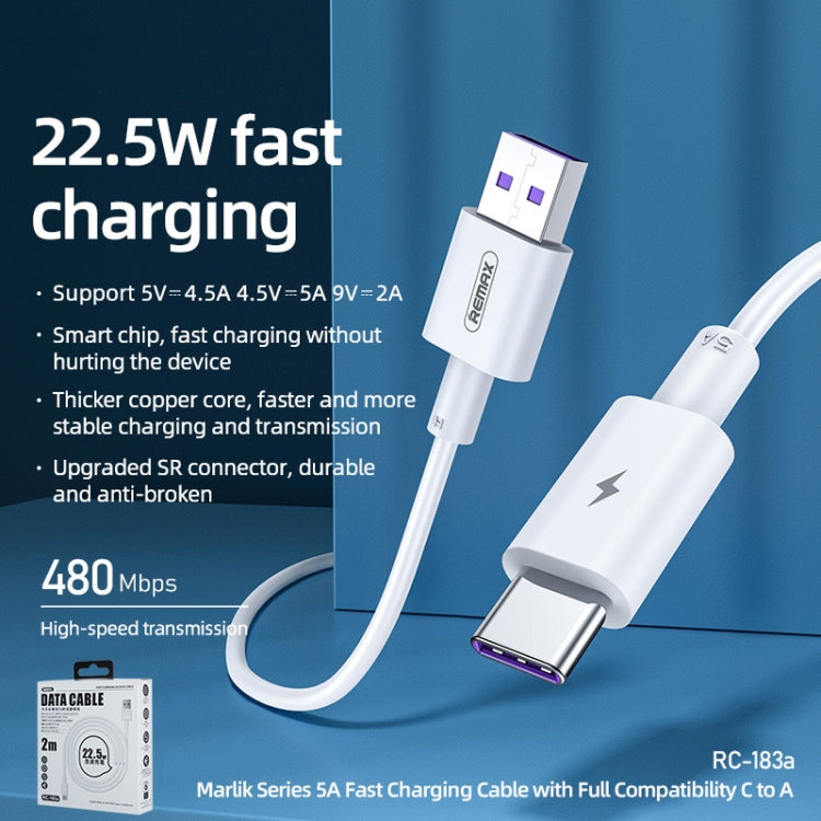 Marlik Series RC-183a 22.5W 5A USB to USB-C / Type-C Interface Fully Compatible Fast Charging Data Cable, Cable Length: 2m, 2m – Fast Charging, Data Transmission