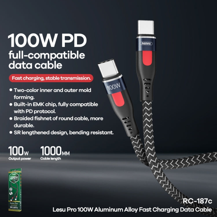 RC-187c Lesu Pro 1m PD100W Type-C to USB-C / Type-C Aluminum Alloy Braid Fast Charging Data Cable, Type-C to USB-C / Type-C – Fast Charging, Aluminum Alloy