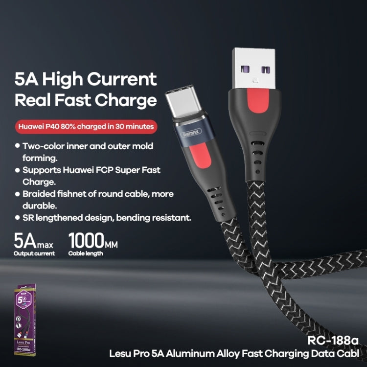 RC-188a Lesu Pro 1m 5A USB to USB-C / Type-C Aluminum Alloy Braid Fast Charging Data Cable, USB to USB-C / Type-C – Fast Charging, Aluminum Alloy