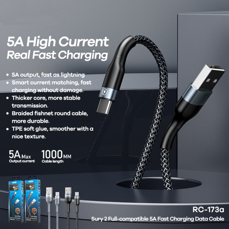 RC-173a 5A USB to USB-C / Type-C Sury 2 Fully Compatible Fast Charging Data Cable, Cable Length: 1m, RC-173a – Fast Charging