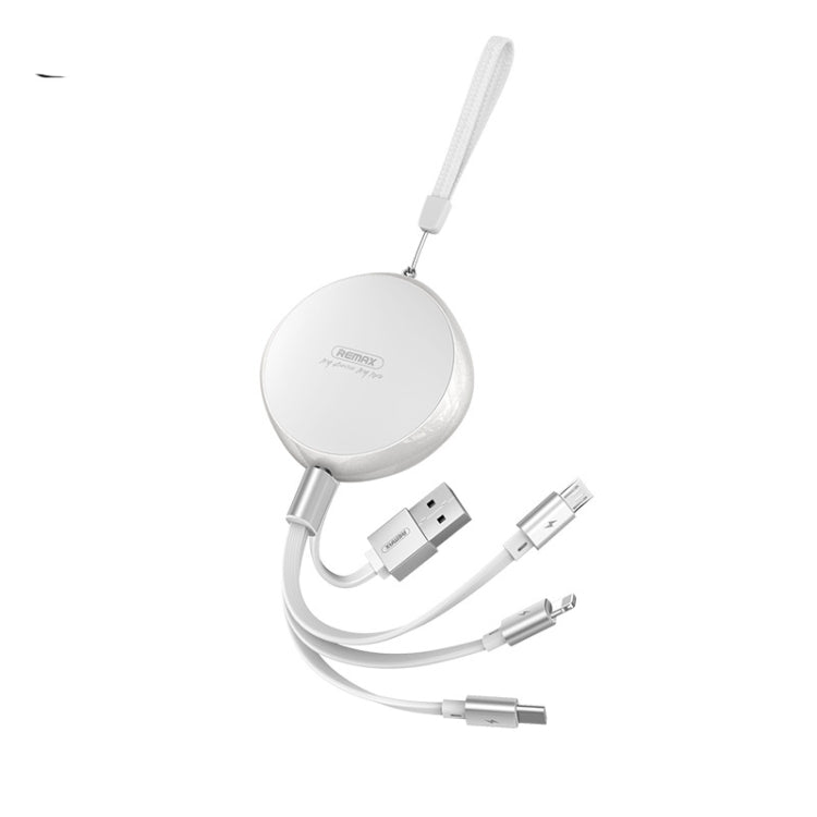 RC-185th Data Cable – 3 in 1 2.1A USB to 8 Pin + USB-C / Type-C + Micro USB Sury Series... White
