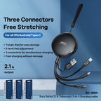 RC-185th Data Cable – 3 in 1 2.1A USB to 8 Pin + USB-C / Type-C + Micro USB Sury Series...