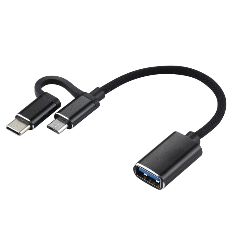 USB 3.0 Female to Micro USB + USB-C / Type-C Male Charging + Transmission OTG Nylon Braided Adapter Cable, Cable Length: 11cm, Micro USB Black, Micro USB Blue, Micro USB Red, Micro USB Silver, Micro USB White – Data Transmission