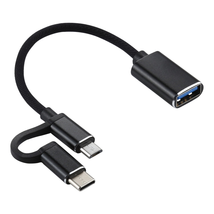 USB 3.0 Female to Micro USB + USB-C / Type-C Male Charging + Transmission OTG Nylon Braided Adapter Cable, Cable Length: 11cm, Micro USB Black, Micro USB Blue, Micro USB Red, Micro USB Silver, Micro USB White – Data Transmission