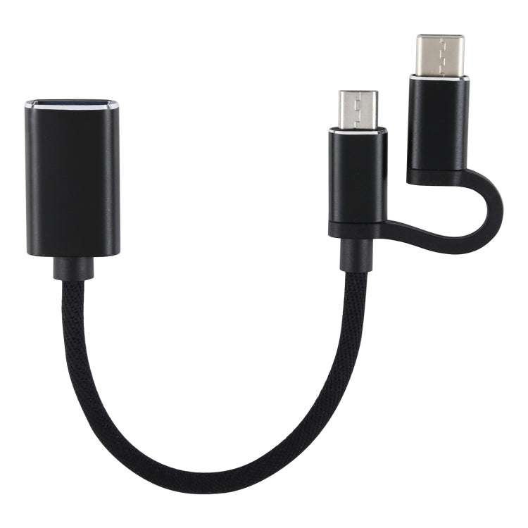 USB 3.0 Female to Micro USB + USB-C / Type-C Male Charging + Transmission OTG Nylon Braided Adapter Cable, Cable Length: 11cm, Micro USB Black, Micro USB Blue, Micro USB Red, Micro USB Silver, Micro USB White – Data Transmission
