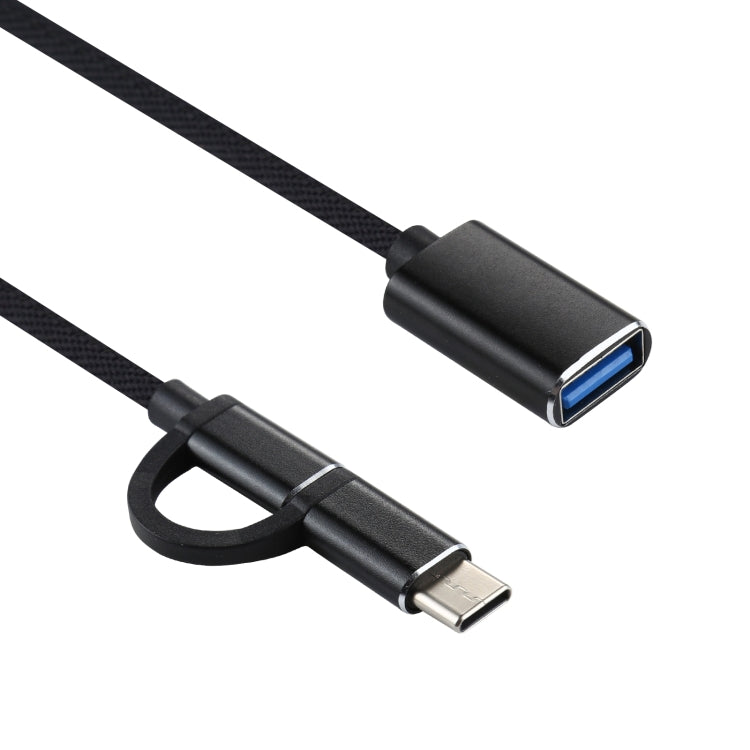 USB 3.0 Female to Micro USB + USB-C / Type-C Male Charging + Transmission OTG Nylon Braided Adapter Cable, Cable Length: 11cm, Micro USB Black, Micro USB Blue, Micro USB Red, Micro USB Silver, Micro USB White – Data Transmission