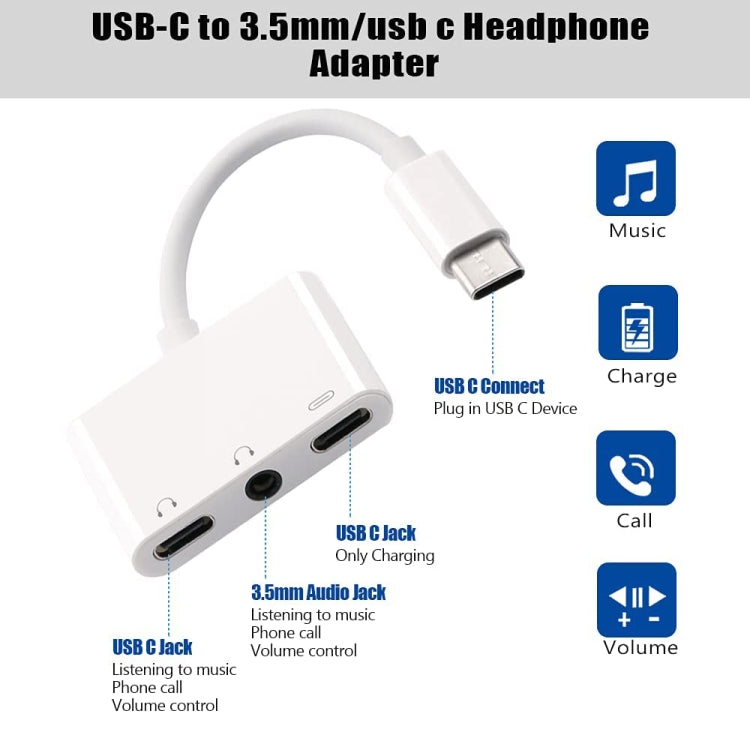 3 in 1 USB-C + 3.5mm + 3.5mm to USB-C Digital Charge Audio Adapter – Durable Build, Easy to Use