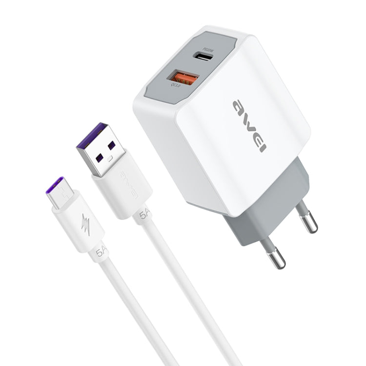 awei PD4 20W PD Type-C + QC 3.0 USB Interface Fast Charging Travel Charger with Data Cable, EU Plug Default Title