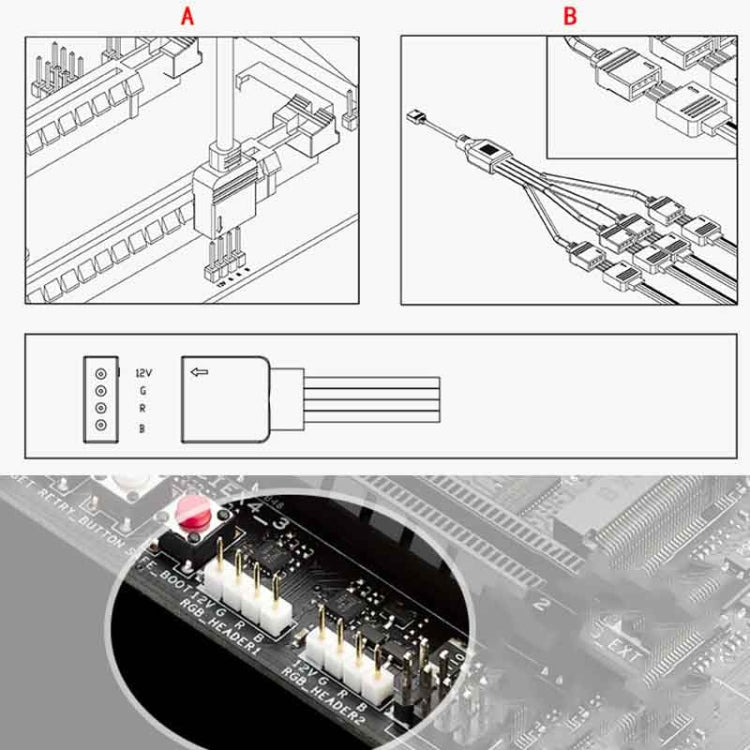 3 Pin 5V 1 to 5 Motherboard AURA RGB PC Cooling Extension Cable for Asus, 1 to 5 – Durable Build, Easy to Use