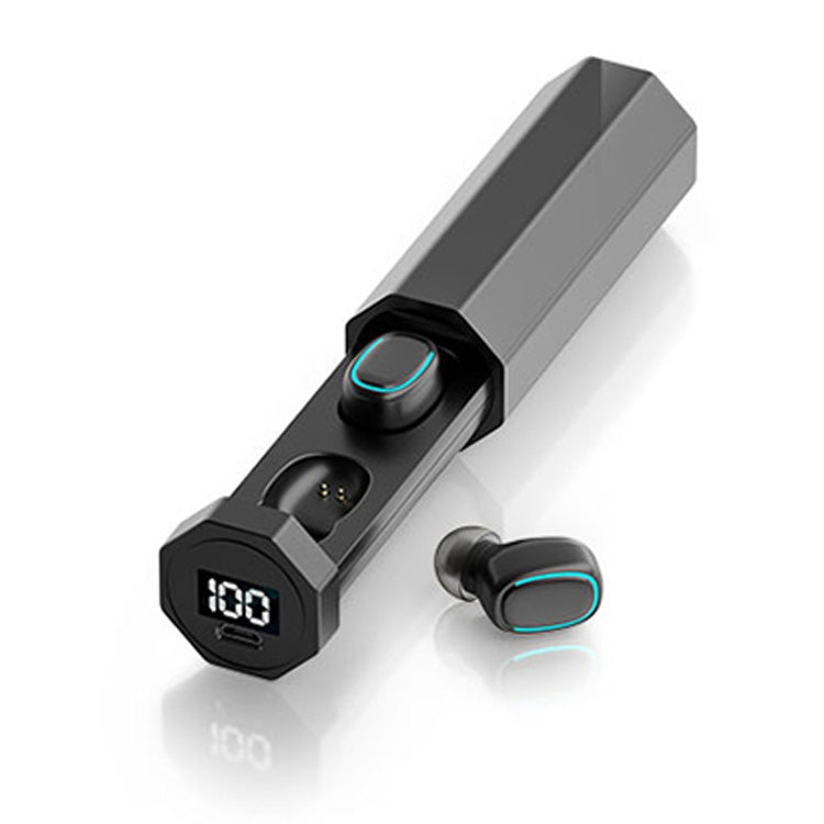 C1 Bluetooth 5.0 TWS Touch Polygonal Digital Display True Wireless Bluetooth Earphone with Charging Box, Polygonal Polygonal Black