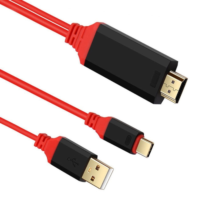 2 in 1 USB-C / Type-C + USB Power Supply Interface to 4K x 2K Ultra HD HDMI Video Cable, Length: 2m, Red USB Power Supply Interface – 4K Red USB Power Supply Interface