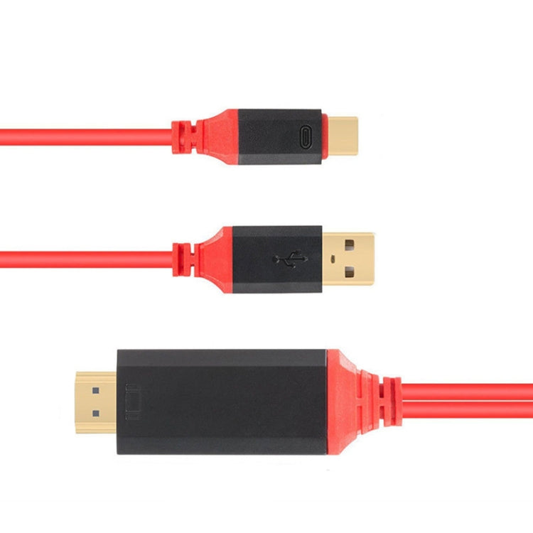 2 in 1 USB-C / Type-C + USB Power Supply Interface to 4K x 2K Ultra HD HDMI Video Cable, Length: 2m, Red USB Power Supply Interface – 4K