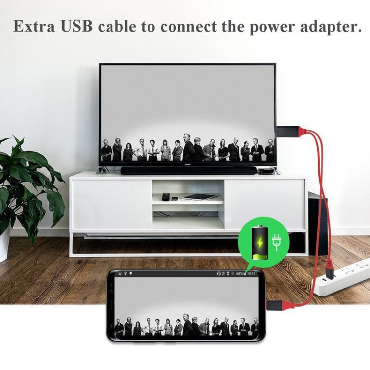 2 in 1 USB-C / Type-C + USB Power Supply Interface to 4K x 2K Ultra HD HDMI Video Cable, Length: 2m, Red USB Power Supply Interface – 4K