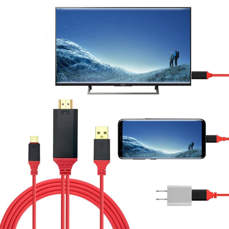 2 in 1 USB-C / Type-C + USB Power Supply Interface to 4K x 2K Ultra HD HDMI Video Cable, Length: 2m, Red USB Power Supply Interface – 4K