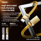 RC-091a 2.4A USB to USB-C / Type-C Golden Diamond Data Sync Charging Cable, Cable Length: 1m, RC-091a – Fast Charging