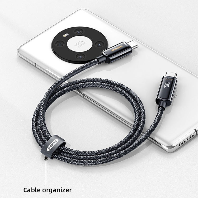 RC-128a 100W Type-C / USB-C to Type-C / USB-C Intelligent Digital Display Zinc Alloy Braided Charging Data Cable, Length: 1.2m – Fast Charging, TPU