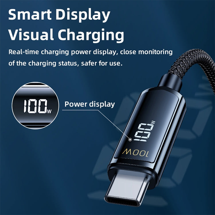 RC-128a 100W Type-C / USB-C to Type-C / USB-C Intelligent Digital Display Zinc Alloy Braided Charging Data Cable, Length: 1.2m – Fast Charging, TPU