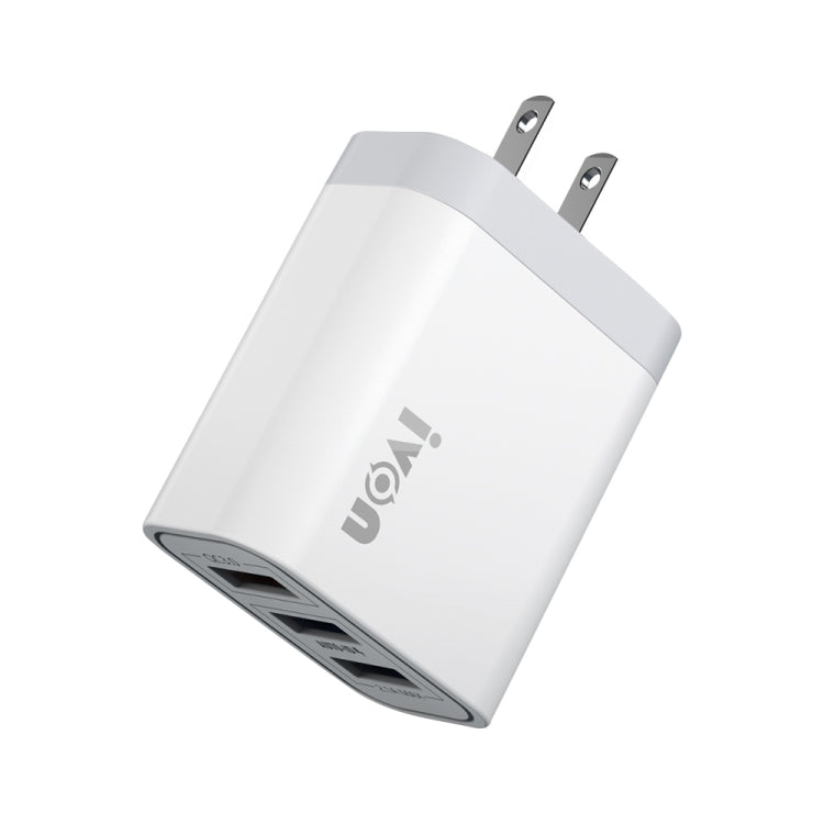 IVON AD37 5A QC 3.0 Three USB Port Travel Charger, US Plug, AD37 – Fast Charging, TPU