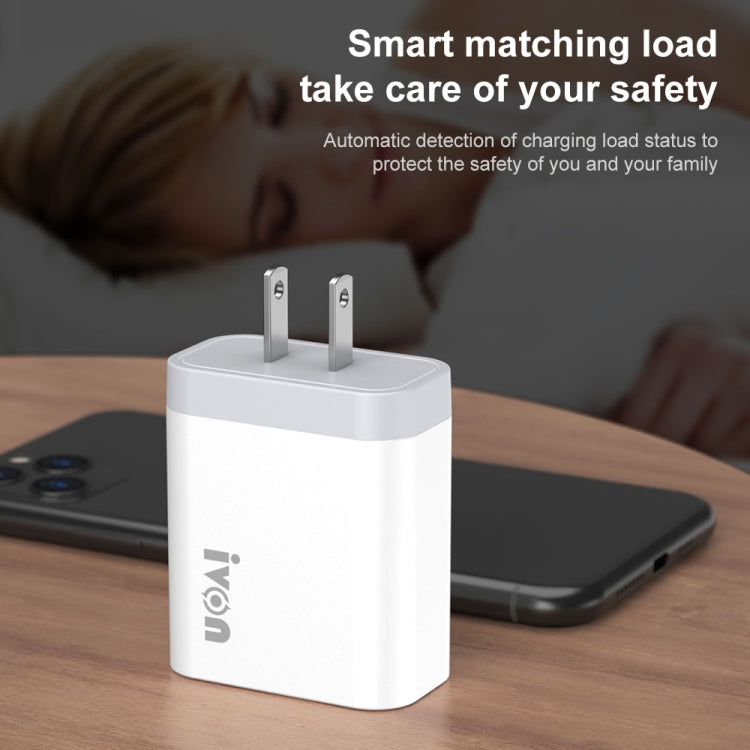 IVON AD37 5A QC 3.0 Three USB Port Travel Charger, US Plug, AD37 – Fast Charging, TPU