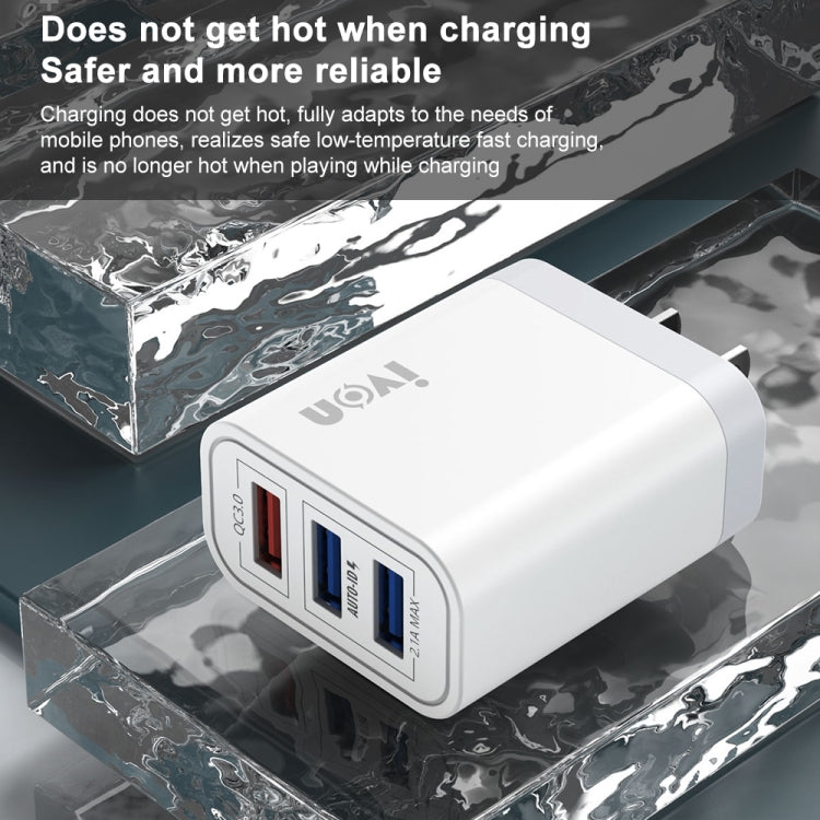 IVON AD37 5A QC 3.0 Three USB Port Travel Charger, US Plug, AD37 – Fast Charging, TPU