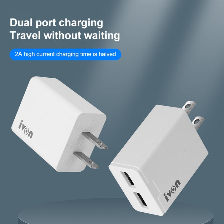IVON AD38 5V 2.1A Dual USB Port Travel Charger, US Plug, AD38 – Durable Build, Easy to Use