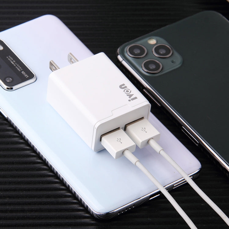 IVON AD38 5V 2.1A Dual USB Port Travel Charger, US Plug, AD38 – Durable Build, Easy to Use