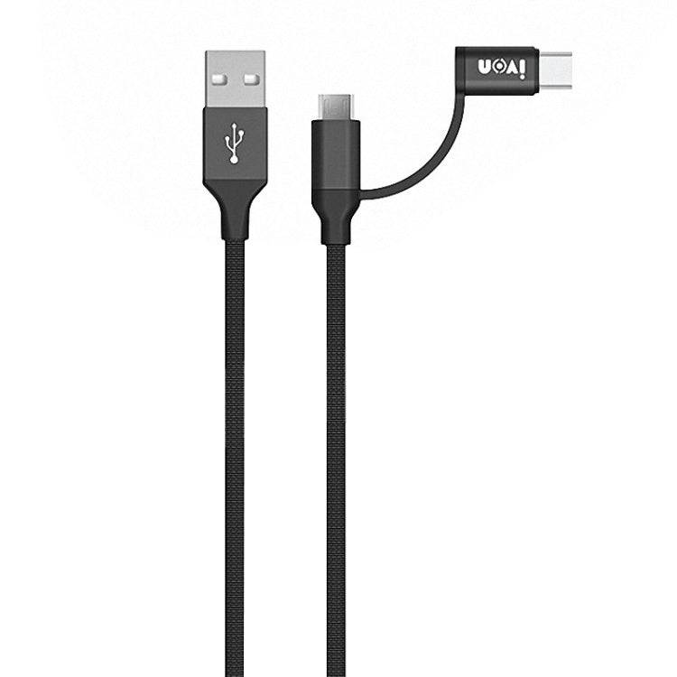 IVON CA52 2.4A USB to Type-C + Micro USB 2 in 1 Charging Sync Data Cable, Length: 1m, Type-C + Micro USB – Aluminum Alloy, Data Transmission