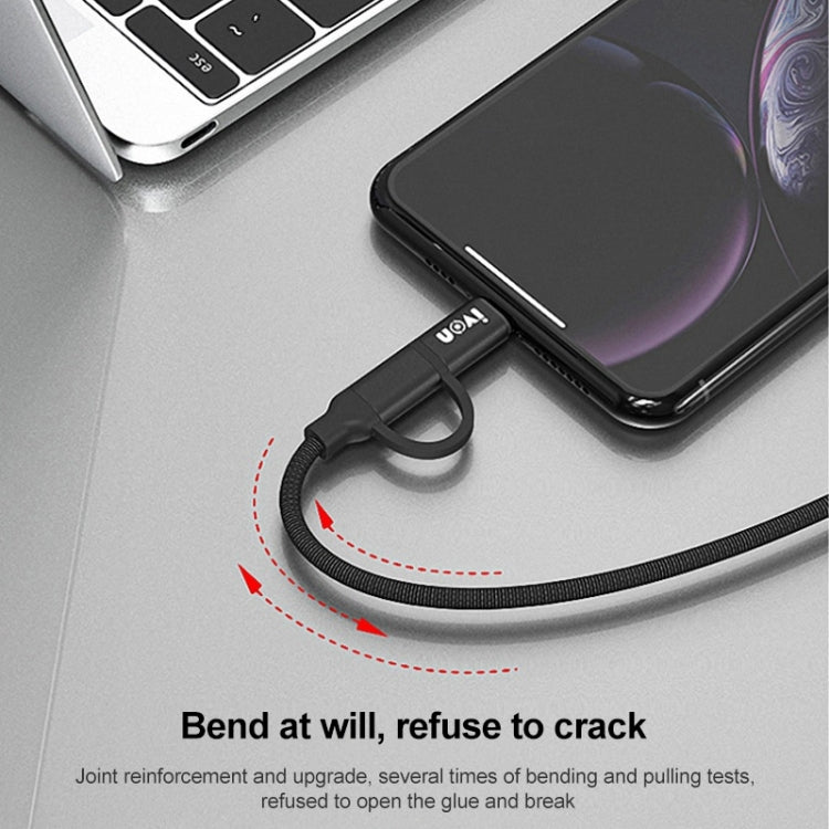 IVON CA52 2.4A USB to Type-C + Micro USB 2 in 1 Charging Sync Data Cable, Length: 1m, Type-C + Micro USB – Aluminum Alloy, Data Transmission