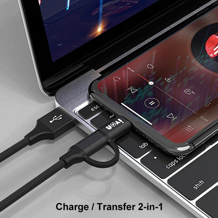 IVON CA52 2.4A USB to Type-C + Micro USB 2 in 1 Charging Sync Data Cable, Length: 1m, Type-C + Micro USB – Aluminum Alloy, Data Transmission