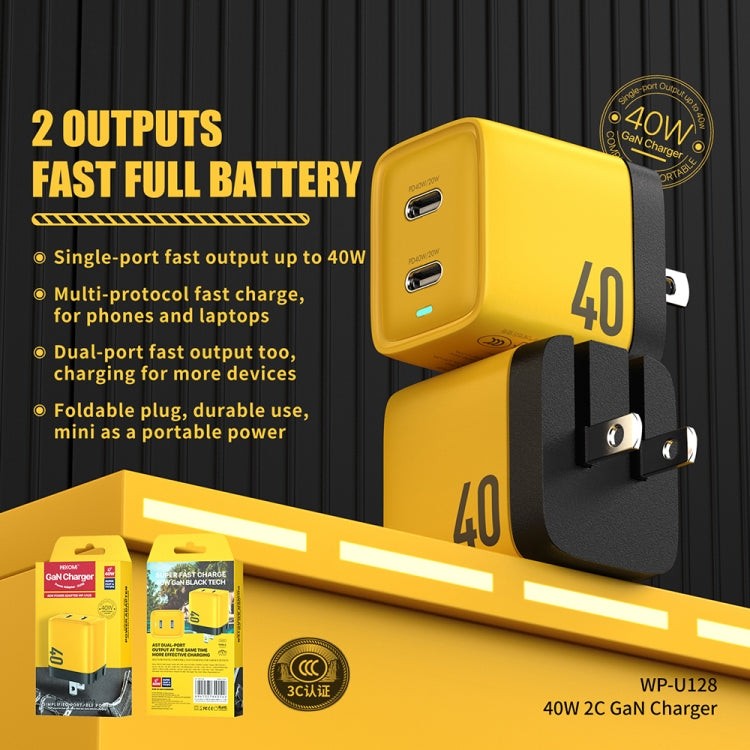 WP-U128 Charger – 40W Dual USB-C/Type-C Interface Gallium Nitride Charger,Specifications:...