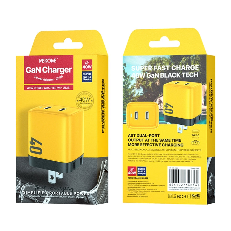 WP-U128 Charger – 40W Dual USB-C/Type-C Interface Gallium Nitride Charger,Specifications:...