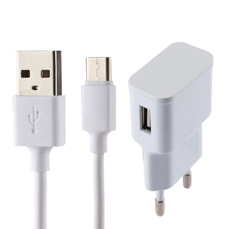5V 2.1A Intelligent Identification USB Charger with 1m USB to USB-C / Type-C Charging Cable, EU Plug – Magnetic White