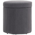 40cm Round Storage Ottoman, Corduroy Footstool with Removable Lid and Legs, Grey Grey