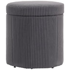 40cm Round Storage Ottoman, Corduroy Footstool with Removable Lid and Legs, Grey Grey