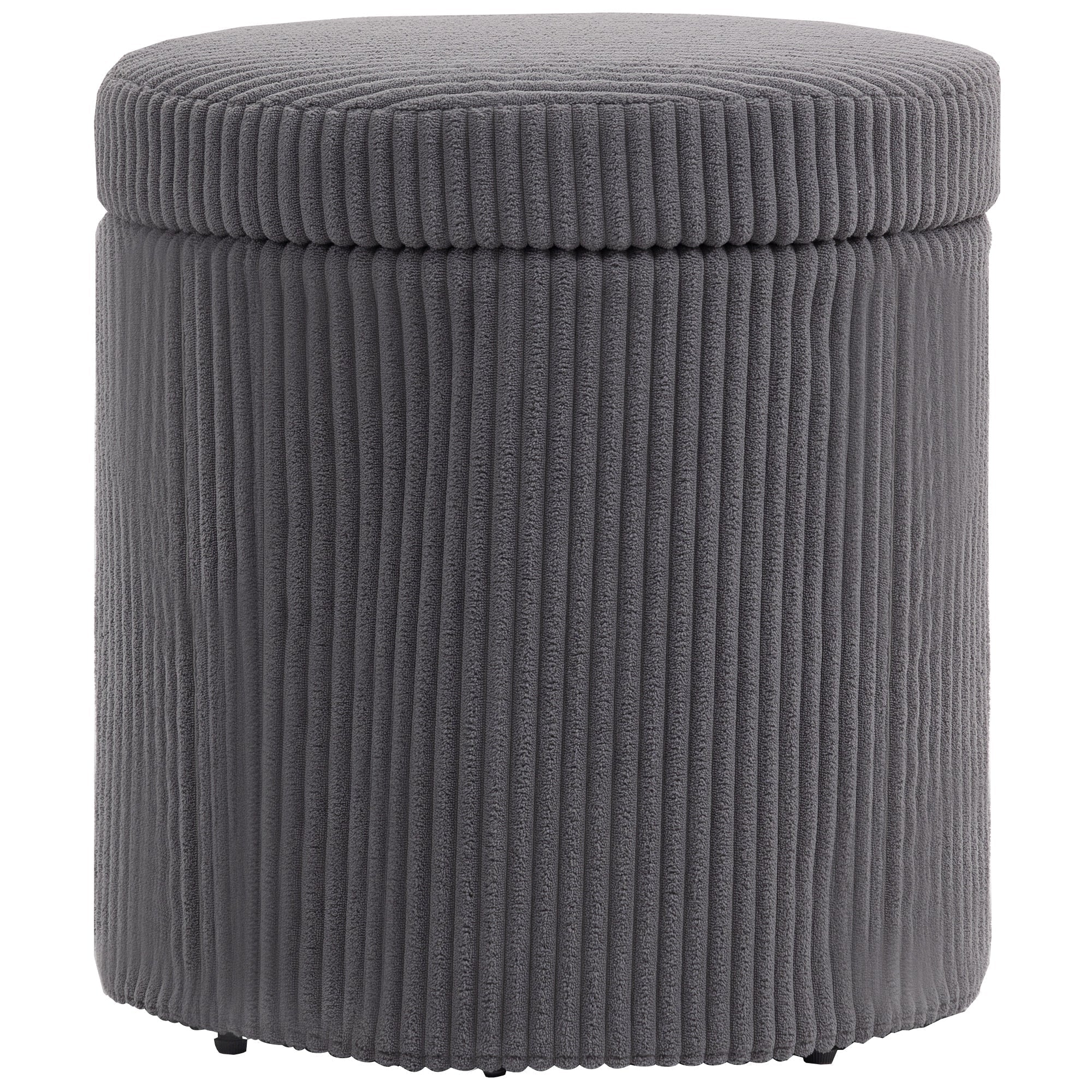 40cm Round Storage Ottoman, Corduroy Footstool with Removable Lid and Legs, Grey Grey