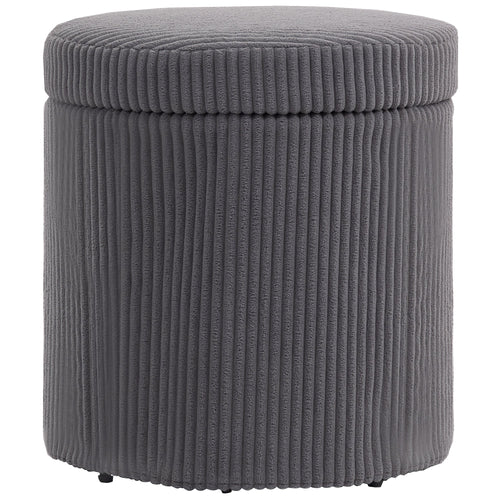 40cm Round Storage Ottoman, Corduroy Footstool with Removable Lid and Legs, Grey Grey