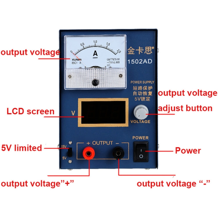Kaisi KS-1502AD 15V 2A DC Power Supply Voltage Regulator Stabilizer Ammeter Adjustable Power Supply Repair Tools , EU Plug, EU Plug, US Plug – TPU